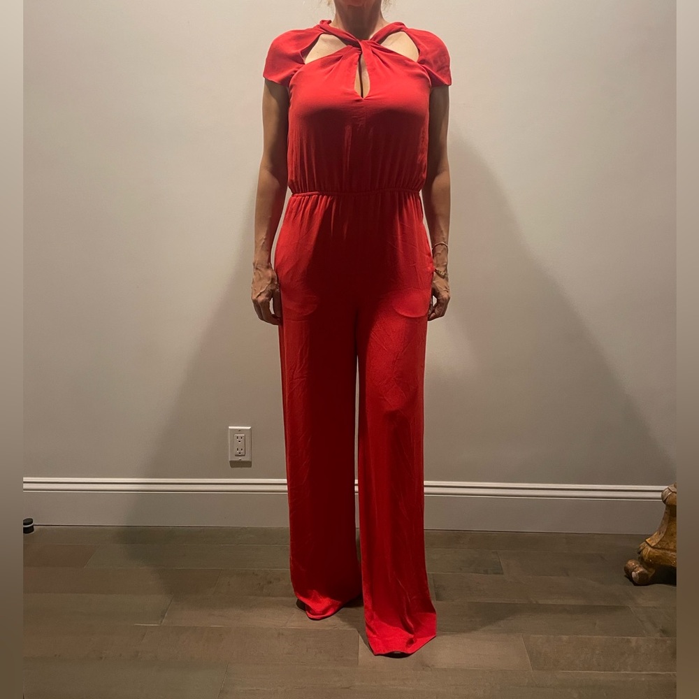 BCBGMaxAzria Red Keyhole Wide-Leg Jumpsuit